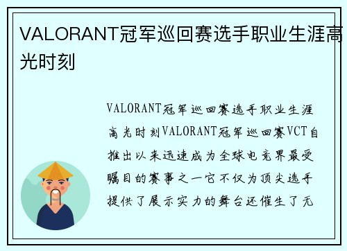 VALORANT冠军巡回赛选手职业生涯高光时刻